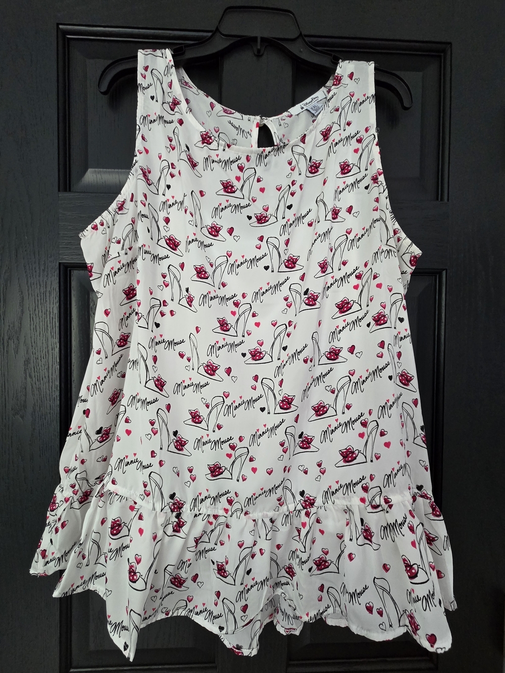 Disney White Minnie Mouse Tank Top with Pink Floral & Heart Print
